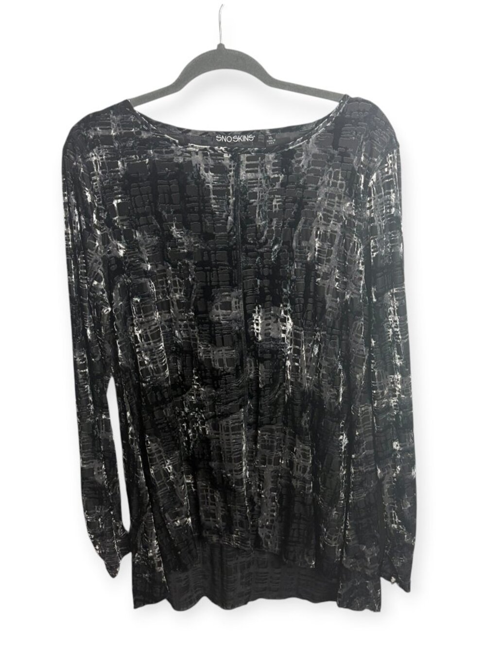 SnoSkins Size Xl Burn Out Velvet Tunic Top Black Grey Abstract Whimsigoth Artsy